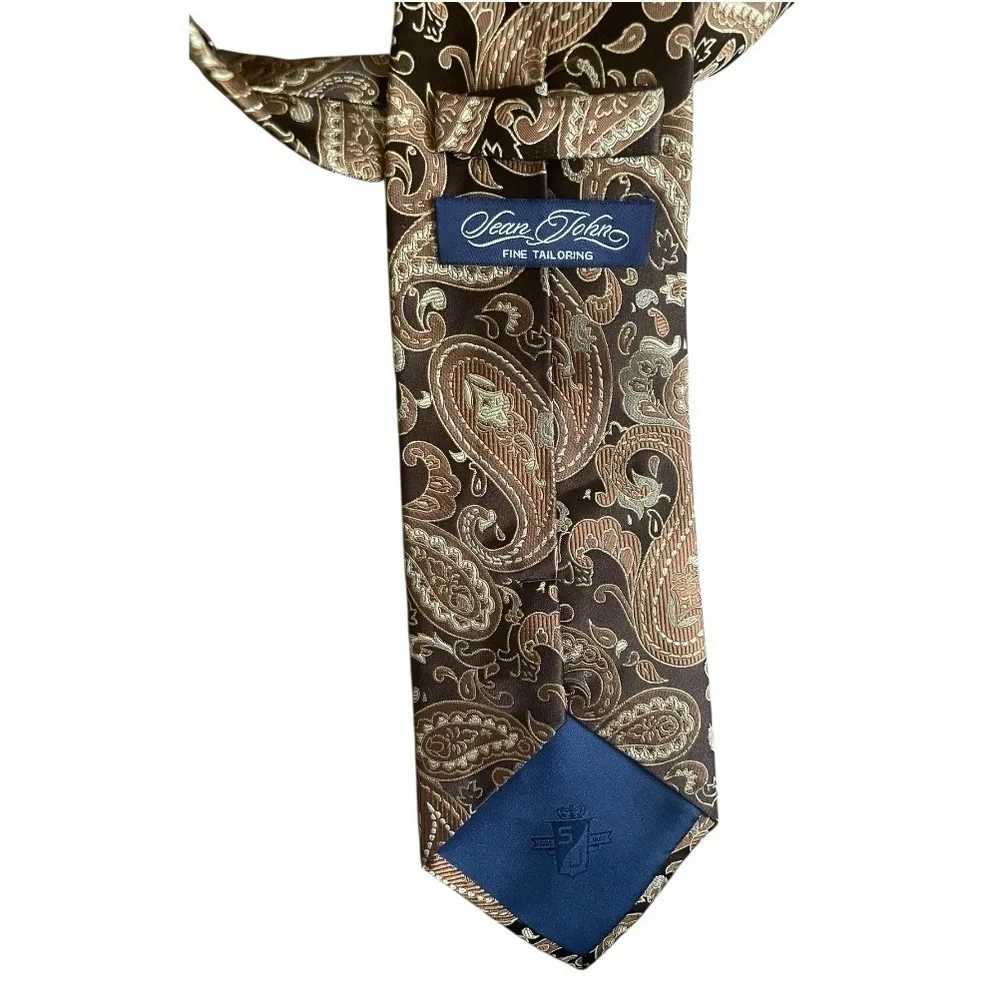 Sean John Men's Designer Necktie brown tan Paisley 100% Silk Jacqaurd 4” x 61”